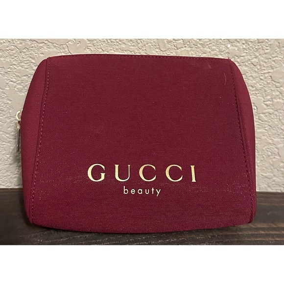 Gucci Handbags - Gucci Beauty Burgundy Shimmer Makeup Bag Cosmetic Pouch Gold Logo New